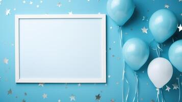 blue balloon birthday party frame, ai photo