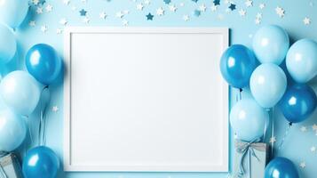 blue balloon birthday party frame, ai photo