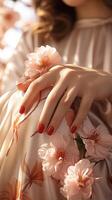 rojo rosado manicura uña polaco tratamiento belleza, ai foto