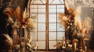 desgastado elegante cabaña Boda habitación, ai foto