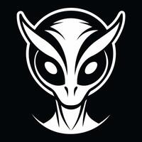 blanco silueta de extraterrestre cabeza aislado en negro antecedentes. humanoide concepto de extraterrestre, ciencia ficción diseño, espacio ser. gráfico Arte. icono, imprimir, pictograma, logo, diseño elemento vector