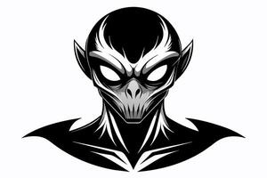 Black silhouette of alien head isolated on white background. Humanoid. Concept of extraterrestrial, sci-fi design, space being. Graphic art. Icon, print, pictogram, logo, design element vector