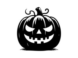 Black silhouette of Halloween pumpkin. Artwork. Jack-o-lantern with a menacing grin. Isolated on white background. Concept of Halloween, festive decor, autumn celebration, spooky symbol. Icon. vector