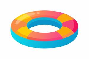 Brightly colored inflatable swim ring. Colorful float for summer swimming. Concept of summer, pool fun, vacation, and water safety. Graphic art. Isolated on white background. Print, design element vector