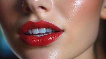 female model with red lips glamour, ai photo