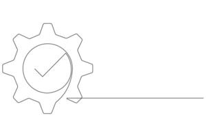 Machine gears wheel symbol technology, continuous one line art drawing of moving gears outline illustration vector