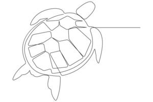 Continuous one line art drawing of sea turtle concept of outline minimalist illustration vector