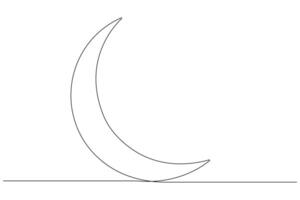 Moon symbol one continuous single line art drawing of Ramadan Kareem and Eid banner in simple outline vector