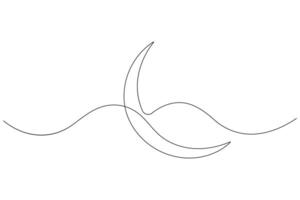 Moon symbol one continuous single line art drawing of Ramadan Kareem and Eid banner in simple outline vector