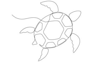 Continuous one line art drawing of sea turtle concept of outline minimalist illustration vector