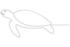 Continuous one line art drawing of sea turtle concept of outline minimalist illustration vector