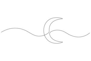 Moon symbol one continuous single line art drawing of Ramadan Kareem and Eid banner in simple outline vector