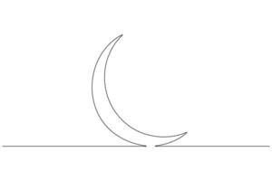 Moon symbol one continuous single line art drawing of Ramadan Kareem and Eid banner in simple outline vector