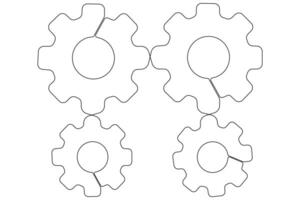 Machine gears wheel symbol technology, continuous one line art drawing of moving gears outline illustration vector