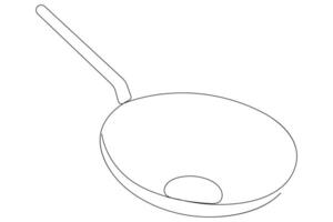 Frying pan continuous one line art drawing of outline illustration concept vector