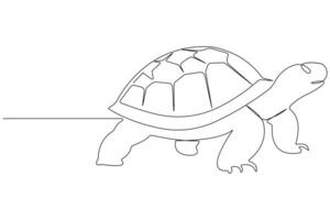 Continuous one line art drawing of sea turtle concept of outline minimalist illustration vector