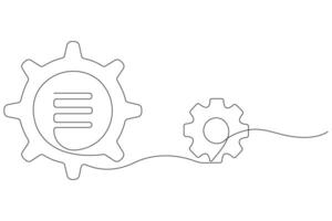 Machine gears wheel symbol technology, continuous one line art drawing of moving gears outline illustration vector