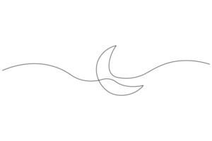 Moon symbol one continuous single line art drawing of Ramadan Kareem and Eid banner in simple outline vector