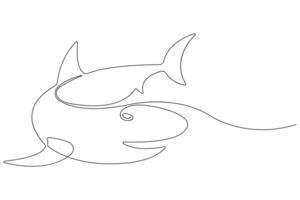 One continuous single line art drawing of shark sea fish underwater outline minimalist illustration vector