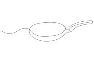 Frying pan continuous one line art drawing of outline illustration concept vector