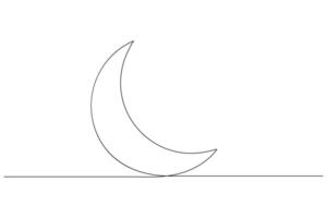 Moon symbol one continuous single line art drawing of Ramadan Kareem and Eid banner in simple outline vector