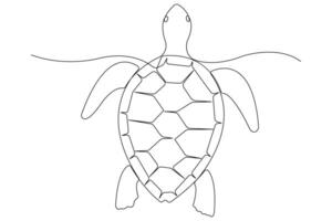 Continuous one line art drawing of sea turtle concept of outline minimalist illustration vector