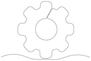 Machine gears wheel symbol technology, continuous one line art drawing of moving gears outline illustration vector