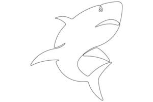 One continuous single line art drawing of shark sea fish underwater outline minimalist illustration vector