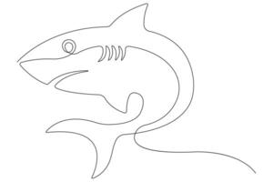 One continuous single line art drawing of shark sea fish underwater outline minimalist illustration vector