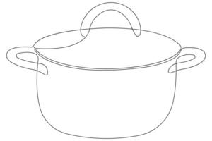 Frying pan continuous one line art drawing of outline illustration concept vector