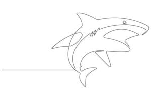 One continuous single line art drawing of shark sea fish underwater outline minimalist illustration vector