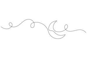 Moon symbol one continuous single line art drawing of Ramadan Kareem and Eid banner in simple outline vector