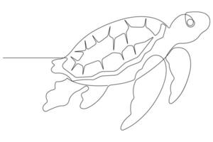 Continuous one line art drawing of sea turtle concept of outline minimalist illustration vector