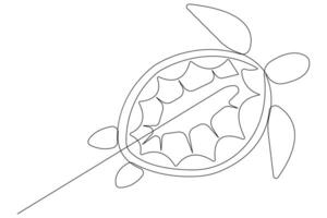 Continuous one line art drawing of sea turtle concept of outline minimalist illustration vector