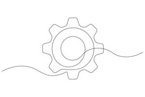 Machine gears wheel symbol technology, continuous one line art drawing of moving gears outline illustration vector