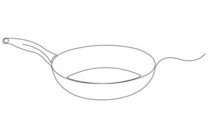 Frying pan continuous one line art drawing of outline illustration concept vector