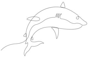 One continuous single line art drawing of shark sea fish underwater outline minimalist illustration vector