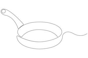 Frying pan continuous one line art drawing of outline illustration concept vector