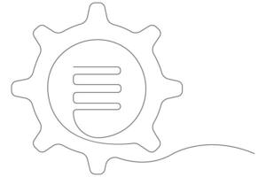 Machine gears wheel symbol technology, continuous one line art drawing of moving gears outline illustration vector