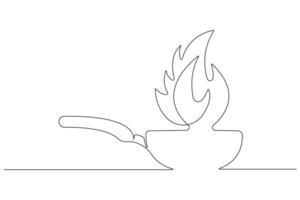 Frying pan continuous one line art drawing of outline illustration concept vector