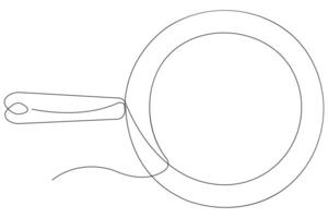 Frying pan continuous one line art drawing of outline illustration concept vector