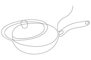 Frying pan continuous one line art drawing of outline illustration concept vector