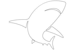 One continuous single line art drawing of shark sea fish underwater outline minimalist illustration vector