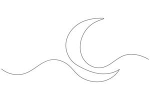 Moon symbol one continuous single line art drawing of Ramadan Kareem and Eid banner in simple outline vector
