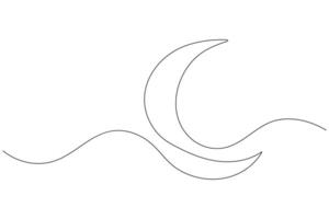 Moon symbol one continuous single line art drawing of Ramadan Kareem and Eid banner in simple outline vector