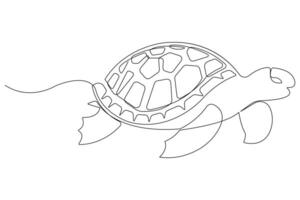 Continuous one line art drawing of sea turtle concept of outline minimalist illustration vector