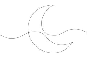 Moon symbol one continuous single line art drawing of Ramadan Kareem and Eid banner in simple outline vector