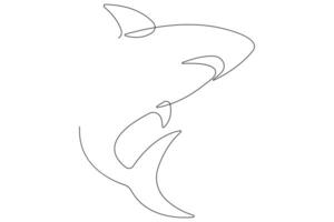 One continuous single line art drawing of shark sea fish underwater outline minimalist illustration vector