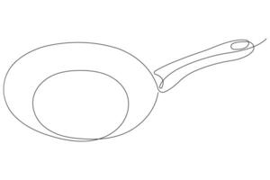 Frying pan continuous one line art drawing of outline illustration concept vector