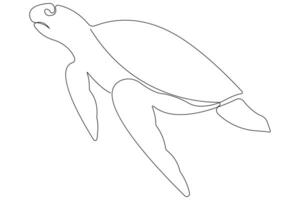 Continuous one line art drawing of sea turtle concept of outline minimalist illustration vector